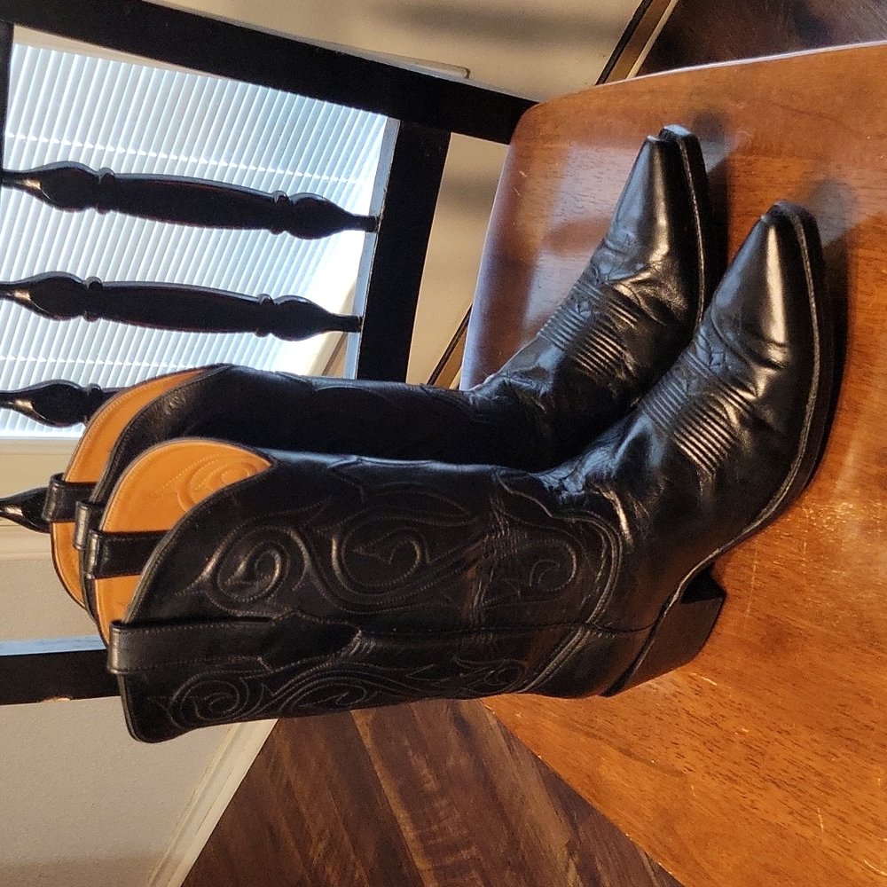 Blackjack Cowboy Boots Goat Leather Size 10D Black Style#379